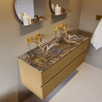 Mondiaz VICA-DLUX ensemble de meuble de salle de bain - 120cm - meuble sous-vasque oro - 2 tiroirs - lavabo encastrée cloud double - sans trous de robinet - version haute de 60cm - lave