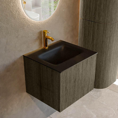 Mondiaz KURVE Ensemble de meuble de salle de bains - 50x46x40cm - 1 tiroir - vasque solid surface - centre - 1 trou de robinet - Shadow