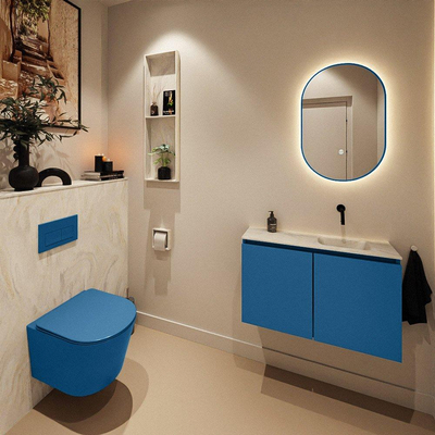 MONDIAZ TURE-DLUX 80cm toiletmeubel Jeans. EDEN wastafel Ostra positie rechts. Zonder kraangat.