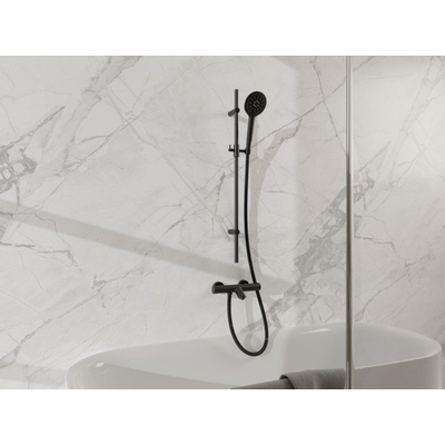 FortiFura Calvi Mitigeur baignoire - avec barre curseur - douchette ronde - flexible en métal - Noir mat