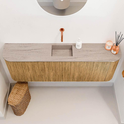 Mondiaz JOYA-DLUX 123.2cm toiletmeubel - ronding links en rechts kleur Oak - Wastafel FAYE positie Midden Zonder kraangat kleur Saba.
