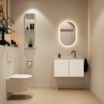 MONDIAZ TURE-DLUX Meuble toilette - 80cm - Talc - EDEN - vasque Opalo - position centrale - 1 trou de robinet