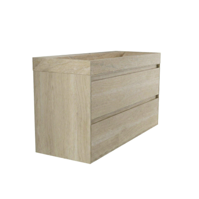 Forzalaqua Ibiza Ensemble meuble de salle de bains - 120x50x70cm - 2 tiroirs - lavabo en travertin - 1 trou de robinet - jeu de supports - bouchen de vidage - Smoke