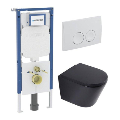QeramiQ Dely Toiletset - Geberit UP720 inbouwreservoir - witte bedieningsplaat - softclose toilet zitting 35 mm - mat zwart