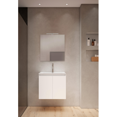 Adema Cadence Badkamermeubelset - 60x55x40cm - ondiep - 2 deuren - greeploos - wastafel - 1 kraangat - keramiek - met spiegel - wit mat