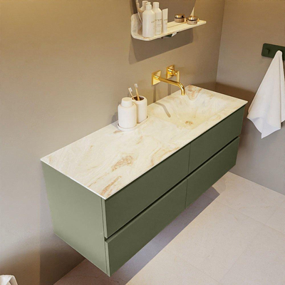 MONDIAZ VICA-DLUX Ensemble meuble de salle de bains - 130cm - meuble bas army - 4 tiroirs - vasque encastrée cloud à droite - sans trous de robinet - version haute 60cm - frape
