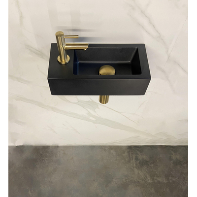 Wiesbaden Rhea S Fonteinset Rhea S mini - met fontein links quartz kraan sifon en afvoerplug - geborsteld messing (goud)