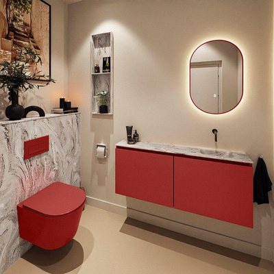 MONDIAZ TURE-DLUX Meuble toilette - 120cm - Fire - EDEN - vasque Glace - position droite - sans trou de robinet