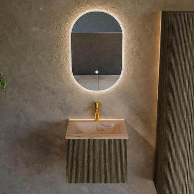 MONDIAZ KURVE-DLUX Meuble de salle de bains 50cm couleur Shadow avec 1 tiroir et 0 portes. Lavabo GRUNNE Central 1 trou de robinet Arena.