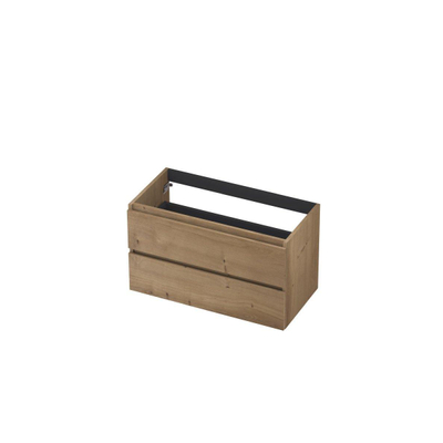 INK Wastafelonderkast - 90x45x52cm - 2 lades - greeploos - met houten keerlijst - MDF - Ash grey