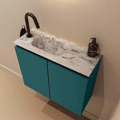 MONDIAZ TURE-DLUX Meuble toilette - 60cm - Smag - EDEN - vasque Glace - position gauche - 1 trou de robinet