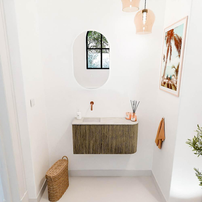 Mondiaz JOYA-DLUX 81.6cm toiletmeubel - ronding rechts kleur Dusk - Wastafel FAYE positie Links Zonder kraangat kleur Ostra.