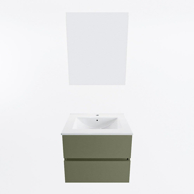 Mondiaz VICA ensemble de meuble de salle de bain - 60cm - meuble sous-vasque armée - 2 tiroirs - lavabo denia milieu - 1 trou de robinet - couleur Blanc Brillant - miroir LED - version XL 60cm de haut