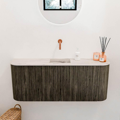 Mondiaz JOYA-DLUX 103.2cm meuble de toilette - arrondis gauche et droite couleur Shadow - Vasque FAYE position Milieu Sans trou de robinet couleur Nata.