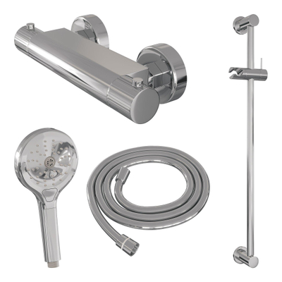 BRAUER Stripe Opbouw Douche Thermostaatkraan - SET 02 - glijstang - 3-standen handdouche - doucheslang - chroom