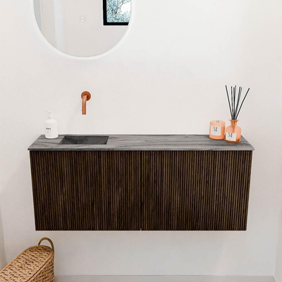 Mondiaz JOYA-DLUX 100cm toiletmeubel - kleur Walnut - Wastafel FAYE positie Links Zonder kraangat kleur Sombra.