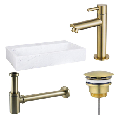 Fortifura Fuente Fonteinset - 38x24x8cm - 1 kraangat - marmer - fonteinkraan - messing geborsteld - glans wit