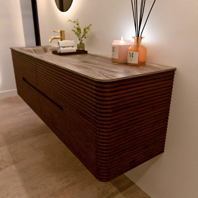 Mondiaz CIRO-DLUX Badkamermeubelset - 170x45x50cm - Solid surface wastafel Sombra - 1 wasbak Links - 1 kraangat - 4 lades - Ruby
