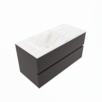 Mondiaz VICA-DLUX Ensemble de meuble de salle de bain - 100cm - meuble sous-vasque gris foncé - 2 tiroirs - lavabo encastré cloud gauche - 1 trou de robinet - version haute de 60cm - ostra