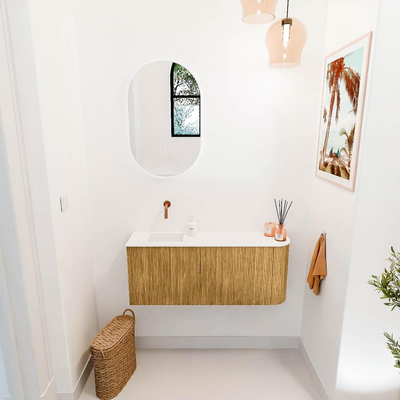 Mondiaz JOYA 101.6cm toiletmeubel - ronding rechts kleur Oak - Wastafel FAYE positie Links Zonder kraangat kleur Talc.