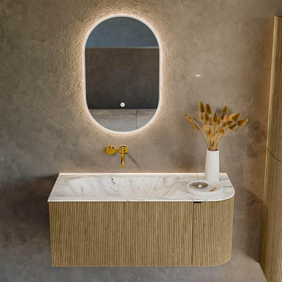 Mondiaz KURVE-DLUX Badkamermeubelset - 105x46x40cm - 1 lade - 1 deur - wastafel solid surface - links - zonder kraangat - Dusk