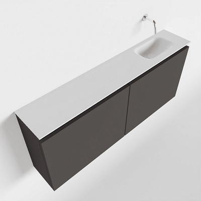 MONDIAZ TURE Toiletmeubel 120x23x50cm met 0 kraangaten 2 deuren dark grey mat Wastafel Eden rechts Solid Surface Wit
