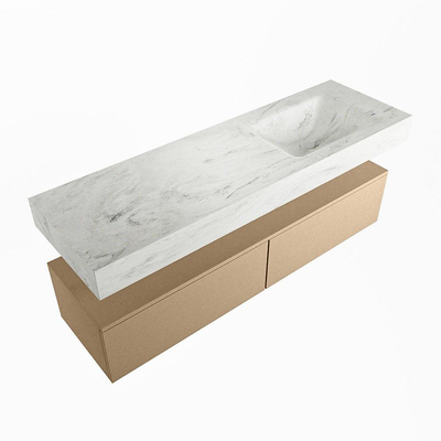Mondiaz ALAN-DLUX Ensemble de meuble - 150cm - meuble Oro mat - 2 tiroirs - Lavabo Cloud Opalo suspendu - vasque Droite - 1 trou de robinet