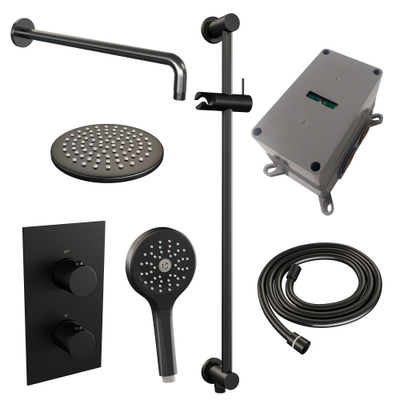 BRAUER Black Carving inbouw regendoucheset – Ø20 cm hoofddouche – 40 cm gebogen wandarm – ronde handdouche – 2 functies