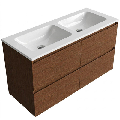 Saniclass Holz Pure Ensemble de meubles de salle de bains - 120x45x77.5cm - lavabo Torino en solid surface blanc - sans trou de robinet - 4 tiroirs - noyer pure mat (bois)