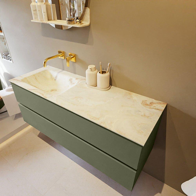 Mondiaz VICA-DLUX ensemble de meuble de salle de bain - 130cm - meuble sous-vasque armée - 2 tiroirs - lavabo encastré nuage gauche - sans trous de robinet - version haute de 60cm - frape