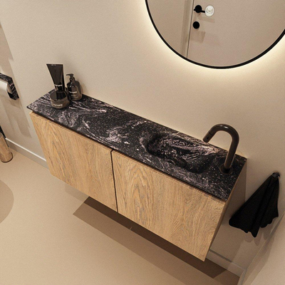 MONDIAZ TURE-DLUX 100cm toiletmeubel Washed Oak. EDEN wastafel Lava positie rechts. Met 1 kraangat.