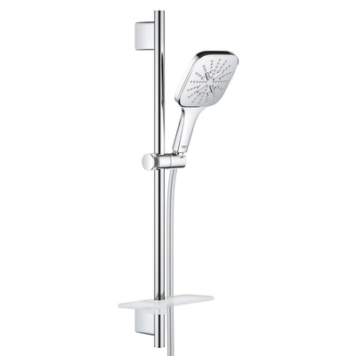 GROHE Rainshower Smartactive 130 Cube Ensemble de douche mortier jointuresant - 60cm - douchette carrée - 3 types de jet - flexible de douche lisse - avec porte-savon - chrome