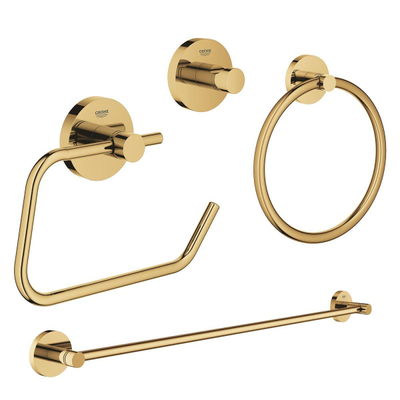 GROHE Essentials set d'accessoires 4 pièces avec anneau porte-serviette, porte-serviettes, patère porte-serviette et porte-rouleau de papier toilette sans couvercle cool sunrise