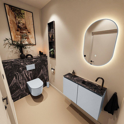 MONDIAZ TURE-DLUX Meuble de toilette 80cm Clay. Lavabo EDEN Lava position droite. Avec 1 trou de robinet.