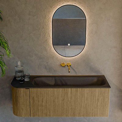 Mondiaz KURVE Ensemble de meuble salle de bain - 125x46x40cm - 1 tiroir - 1 porte - lavabo en solid surface - droite - sans trou de robinet - Dusk