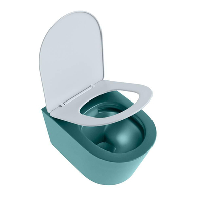 Mondiaz LAVIE hangtoilet – spoelrandloos – 36 x 53 cm – met softclose zitting – Smag (groen), zitting Clay (lichtblauw/grijs)