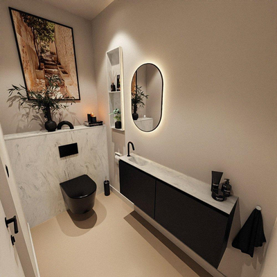 MONDIAZ TURE-DLUX Meuble de toilettes 120 cm Urban. EDEN vasque Opalo position gauche. Avec 1 trou de robinet.