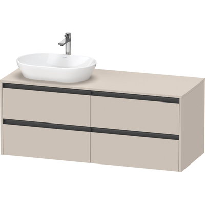 Duravit Ketho.2 Wastafelonderbouwkast - inclusief consoleplaat - met 4 laden - voor waskom links - 140x55x56.8cm - met handgrepen antraciet - taupe mat