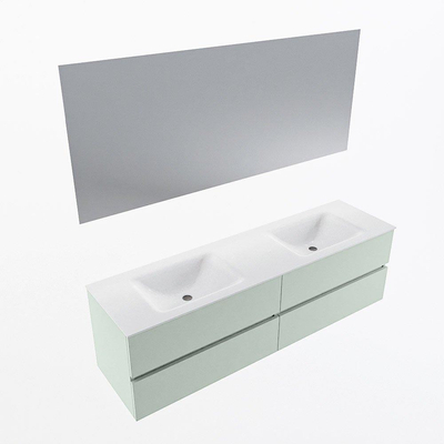 Mondiaz Vica ensemble de meuble de salle de bain - 170cm - meuble sous-vasque greey - 4 tiroirs - lavabo cloud double - sans trous de robinet - couleur talc - miroir LED - version XL 60cm de haut