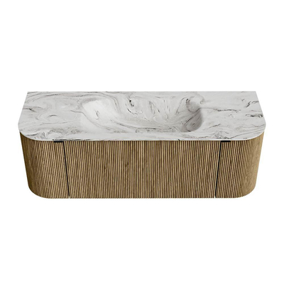 Mondiaz KURVE-DLUX Badkamermeubelset - 130x46x40cm - 1 lade - 2 deuren - wastafel solid surface - midden - zonder kraangat - Dusk