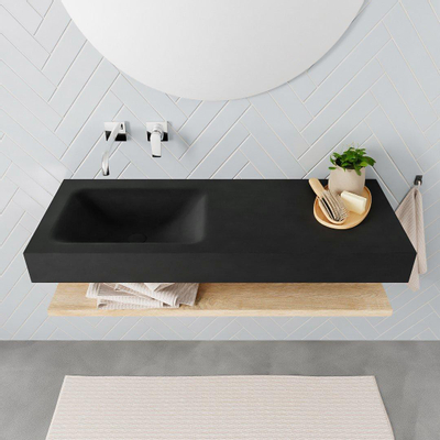 MONDIAZ ALAN 120cm - Ensemble meuble de salle de bains - tablette - chêne blanchi - lavabo suspendu - vasque à gauche - 0 trou de robinet - urban
