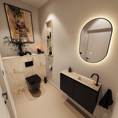 MONDIAZ TURE-DLUX meuble WC 80 cm Urban. EDEN lavabo Frappe position droite. Avec 1 trou de robinet.