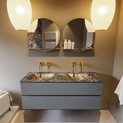 Mondiaz VICA-DLUX ensemble de meuble de salle de bain - 130cm - meuble sous-vasque plata - 2 tiroirs - lavabo encastrée cloud double - sans trous de robinet - version haute de 60cm - lave