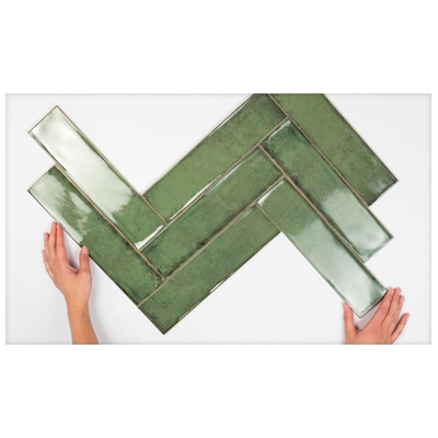 Terravito Dalmira carreau mural - 7,5x30cm - 8,6mm - Rectangulaire - Vert brillant