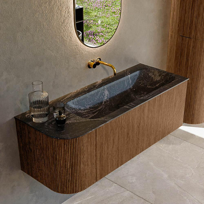 MONDIAZ KURVE-DLUX 125cm Meuble salle de bain avec module 25 G - couleur Walnut - 1 tiroir - 1 porte - vasque BIG MEDIUM droite - sans trou de robinet - couleur Lava