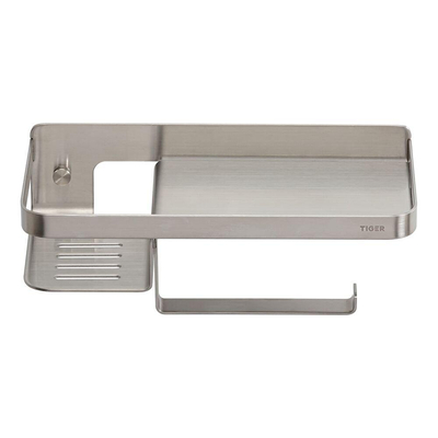 Tiger Caddy Toiletrolhouder met planchet RVS geborsteld
