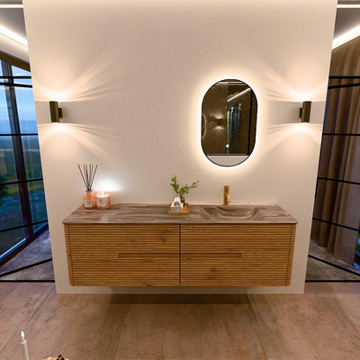 Mondiaz CIRO-DLUX Meuble de salle de bains - 170x45x50cm - Plan vasque Solid surface Sombra - 1 lavabo à droite - 1 trou de robinetterie - 4 tiroirs - Chêne
