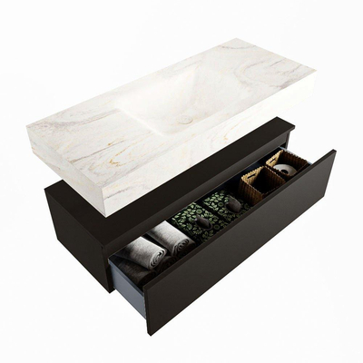 Mondiaz ALAN-DLUX Ensemble de meuble - 110cm - meuble Urban mat - 1 tiroir - Lavabo Cloud Ostra suspendu - vasque Centre - 0 trous de robinet