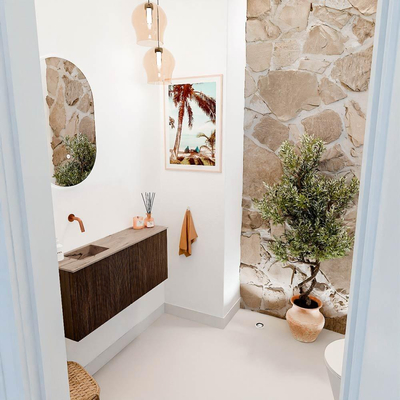 Mondiaz JOYA-DLUX 90cm toiletmeubel - kleur Walnut - Wastafel FAYE positie Links Zonder kraangat kleur Arena.