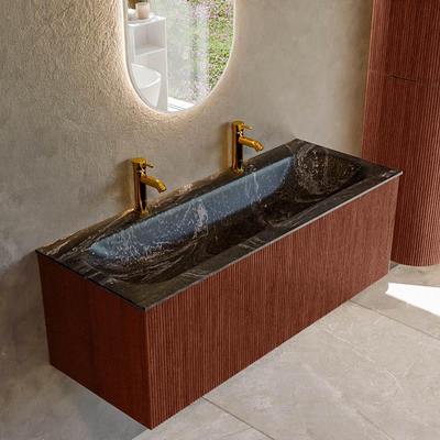 Mondiaz KURVE-DLUX Badkamermeubelset - 120x46x40cm - 1 lade - wastafel solid surface - midden - 2 kraangaten - Ruby